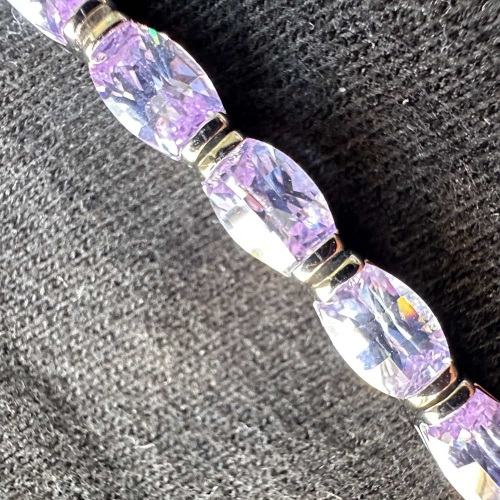 Lab-made Amethyst and Sterling Silver Bracelet - Picture 3 of 11